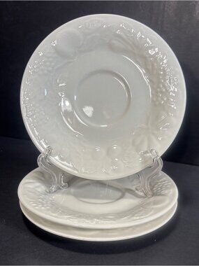 Gibson Housewares Fruit Medley White Embossed Saucer Plate Set Of 3 Vintage 90s